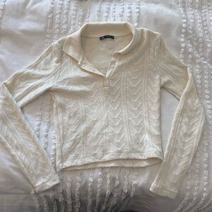 Zara Ivory Textured Knit Polo Sweater